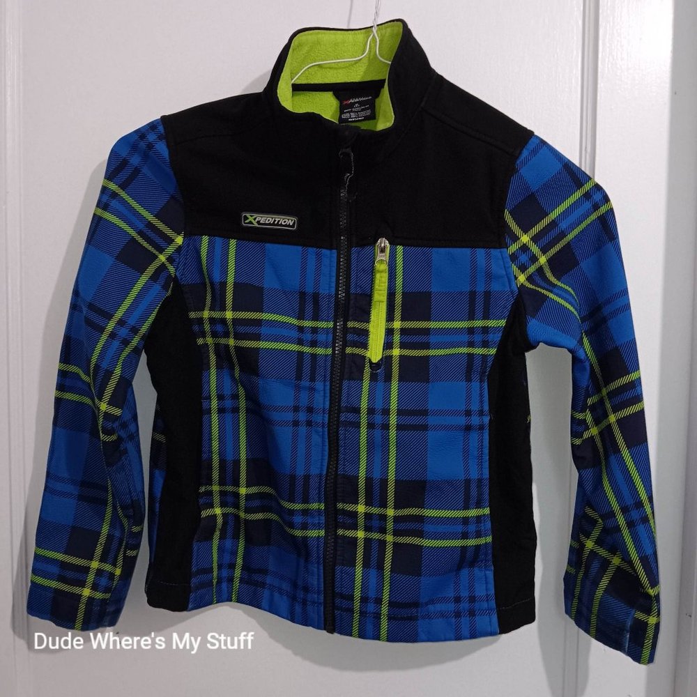 MOUNTAIN EXPEDITION BLUE CHECKERED FLEECE COAT - CHILD SIZE = MEDIUM (8)